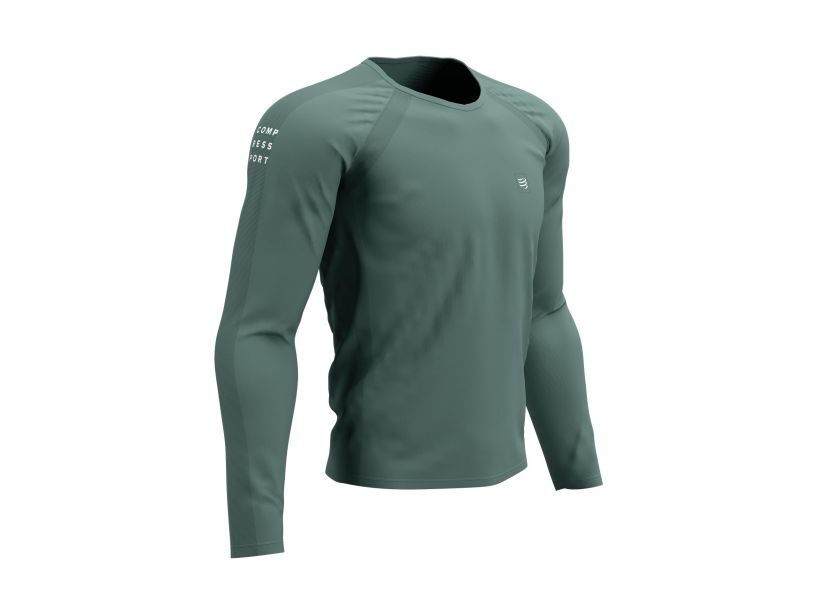 Zaļpelēks garais Compressport skriešanas krekls Training Tshirt LS Silver Pine