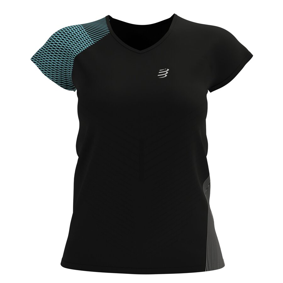 Skriešanas krekls  sievietēm, melns Compressport Performance SS Tshirt W