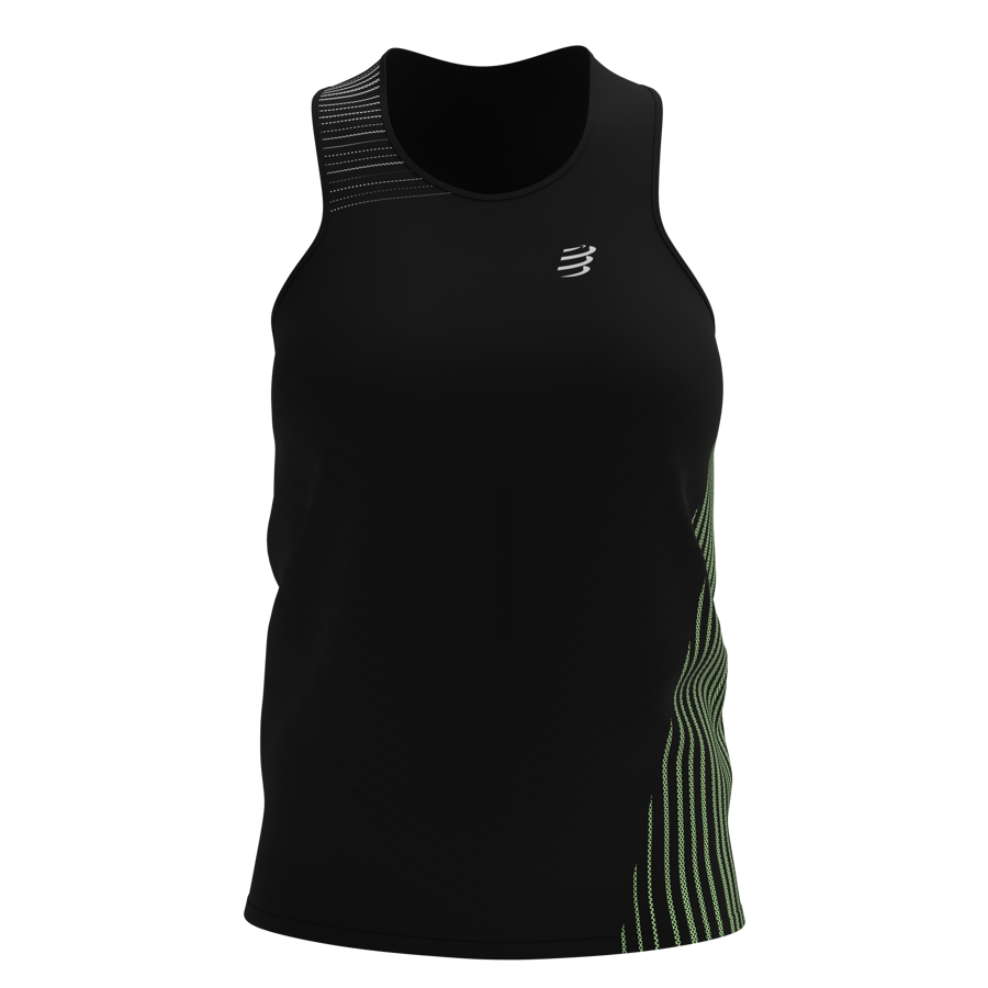 Sieviešu skriešanas krekls bez piedurknēm Compressport Performance Singlet W, Melns ar zaļu