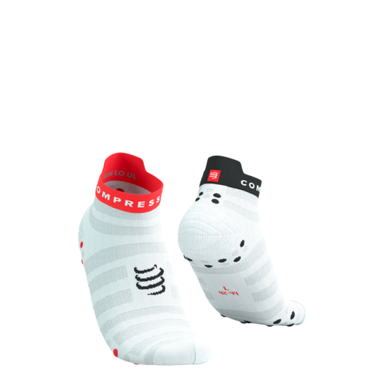 Plānas zemas skriešanas zeķes Compressport PRS V4, Baltas ar sarkanu un melnu