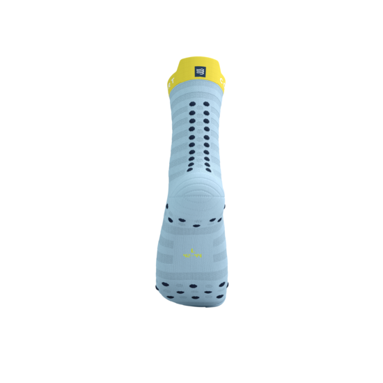 Compressport PRS V4 plānās augstās skriešanas zeķes, kašmira zilas ar dzeltenu