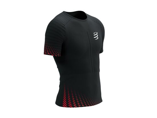Skriešanas sacensību krekls Compressport Racing SS Tshirt, melns ar sarkanu