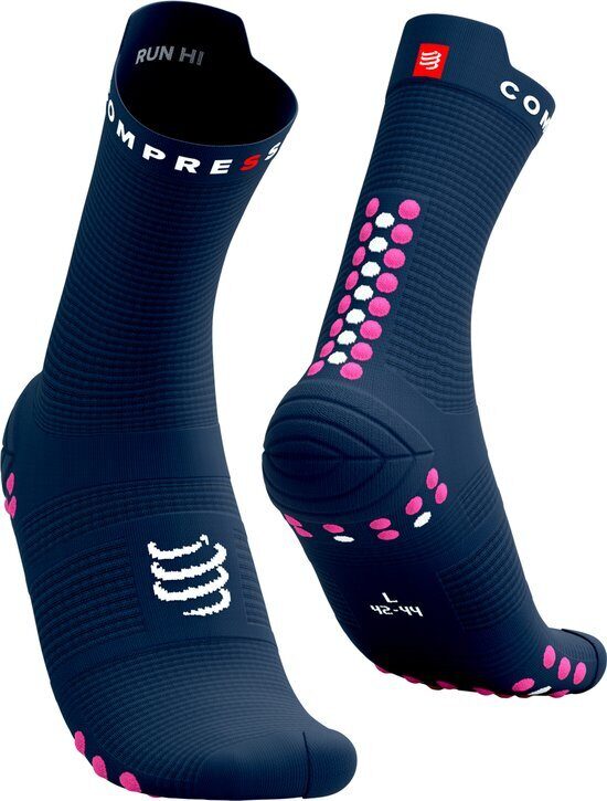 Compressport PRSV4 augstās skriešanas zeķes, Mood Indigo Magenta