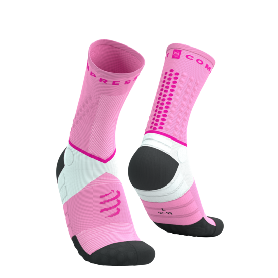Ultra Taku zeķes Compressport Ultra Trail Socks V2, augstas, Begonia White Neon Pink