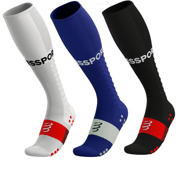 Skriešanas kompresijas zeķes Compressport Full Sock Run, baltas, melnas, zilas