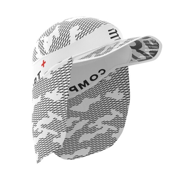 Skriešanas ledus cepure ar skausta aizsargu Compressport Ice Cap Sun Shade, balta ar pelēku
