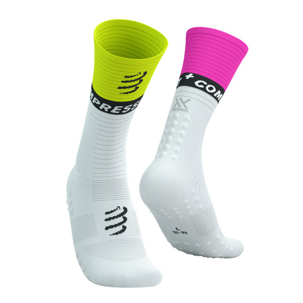V2.0 Pusīsās kompresijas zeķes Mid Compression Sock V2.0, baltas ar dzeltenu un rozā