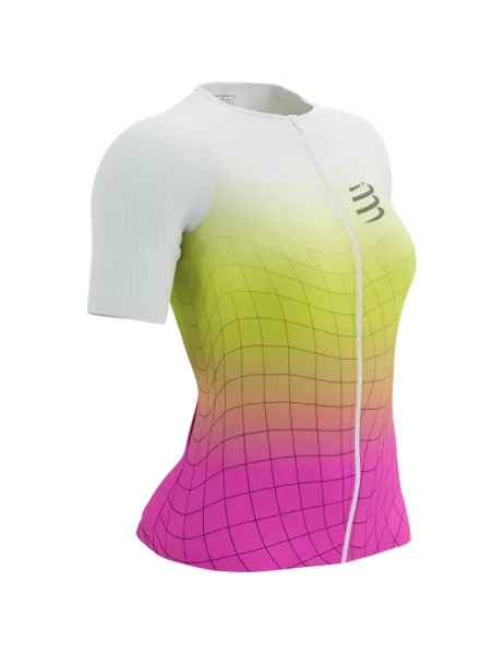 Sieviešu triatlona krekls Compressport Tri Postural SS Top W, Safe Yellow Neo Pink