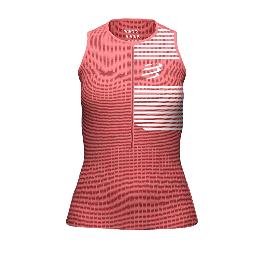 Sieviešu triatlona krekls bez piedurknēm Compressport Tri Postural Tank Top W, koraļu rozā