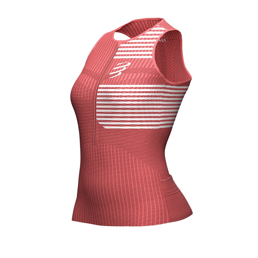 Sieviešu triatlona krekls bez piedurknēm Compressport Tri Postural Tank Top W, koraļu rozā